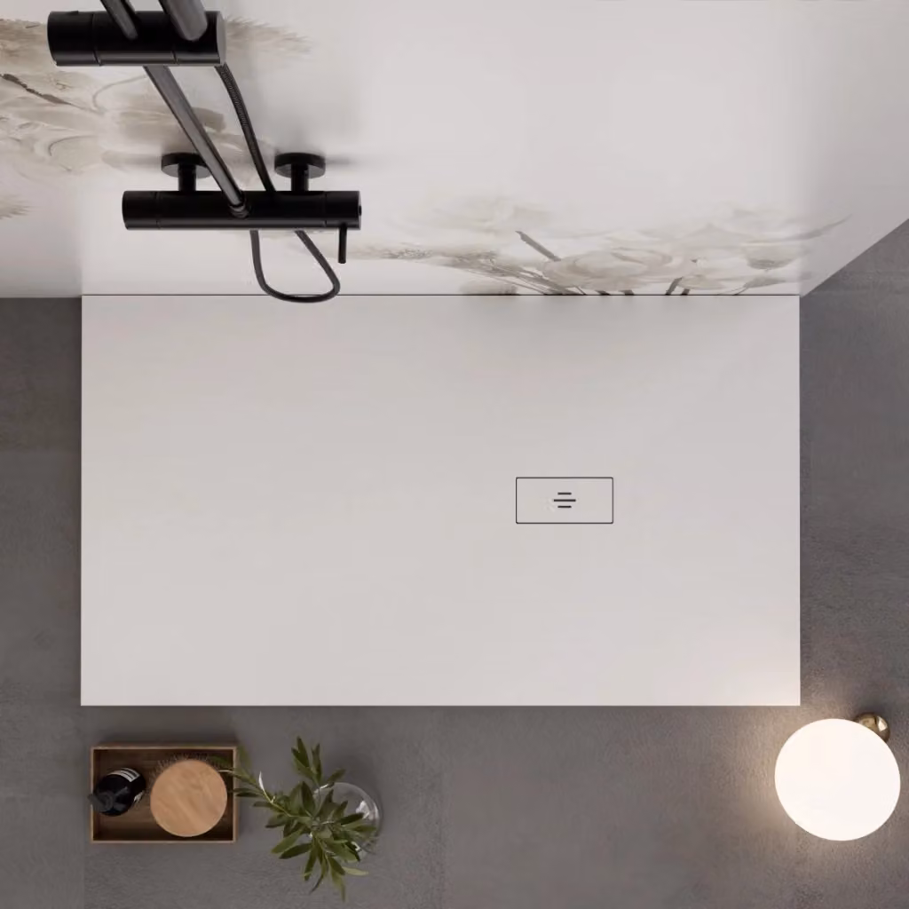 Piatto doccia rettangolare Olimpo Docce in marmo resina bianco effetto cemento, L: 100 cm, P: 70 cm – 2