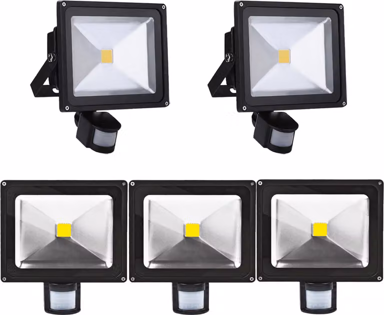 5 pezzi 30W LED faretto proiettore spot faretto da esterno con sensore di movimento, Greenmigo bianco caldo faretto da parete IP65 impermeabile AC 85-265V