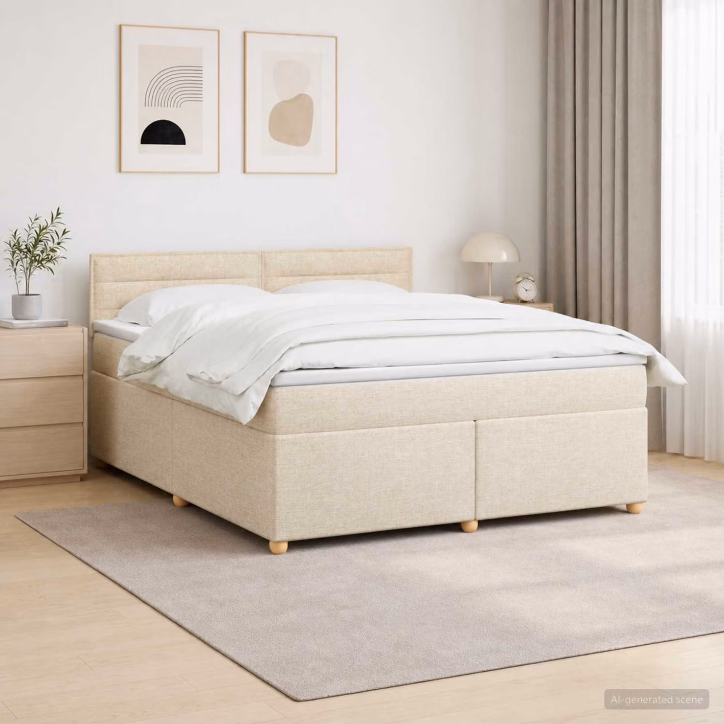 vidaXL Letto box spring con materasso in tessuto beige L: 140 cm, P: 190 cm