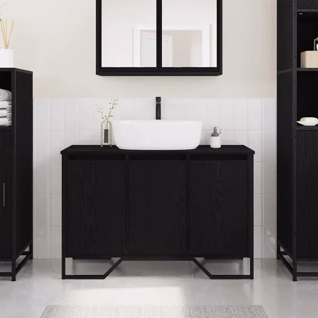 Armadio per lavabo da bagno vidaXL moderno nero con cassetti interni L: 91 cm, P: 35 cm, H: 60 cm