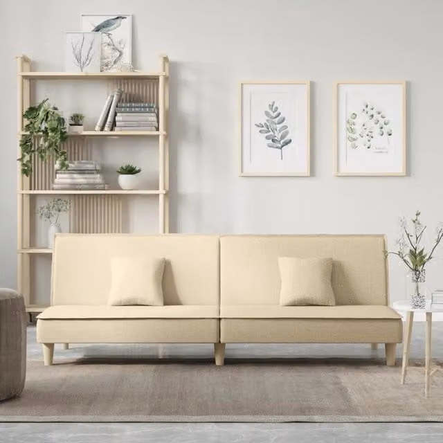 Divano Letto Crema in Tessuto 351903