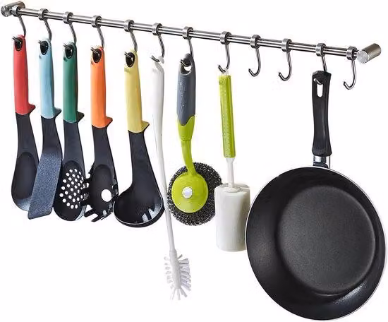 Organizer da cucina - Ganci per utensili e accessori da cucina - Supporto da cucina in acciaio inossidabile - 40 x 580 mm - lucidato a specchio, senza nichel