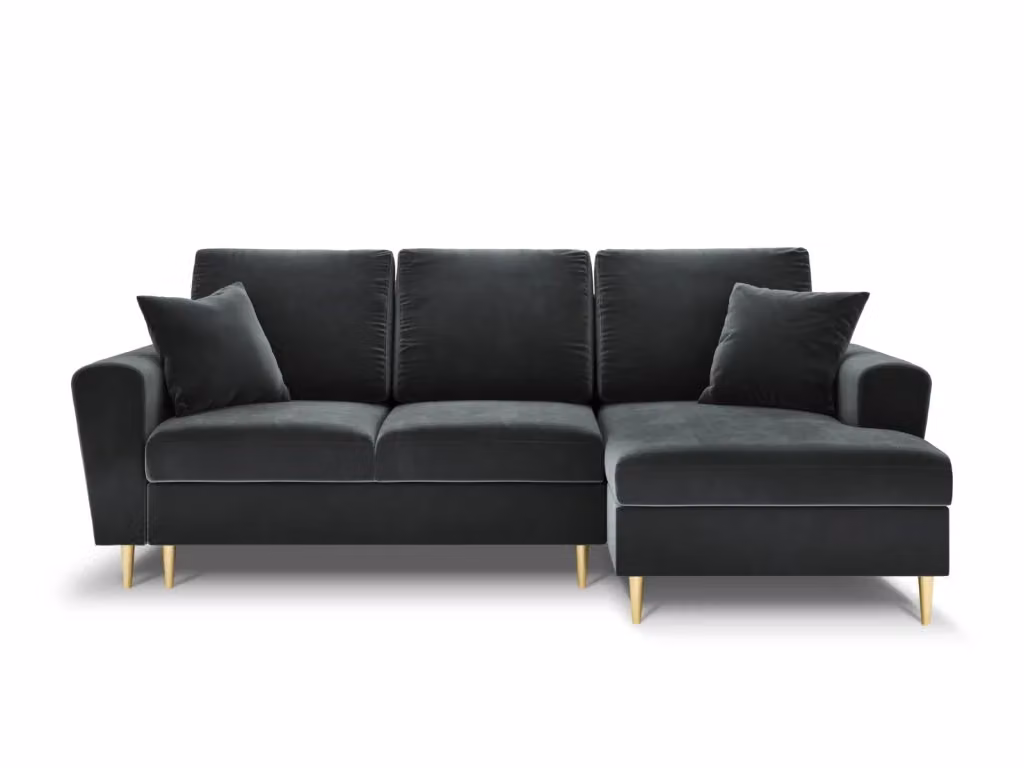 Divano convertibile angolare destro con contenitore Kyoto di Cosmopolitan Design, 4 posti in velluto grigio e oro, L: 241 cm, P: 114,6 cm, H: 88 cm – 2
