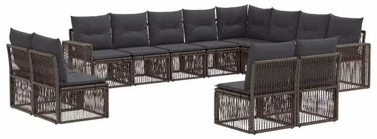 Set di divani da giardino, 12 pezzi, color grigio e grigio scuro, in rattan sintetico