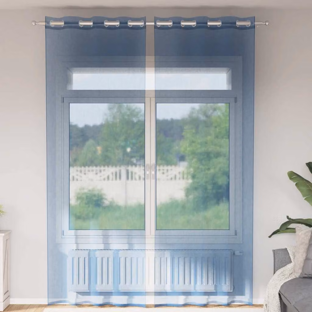 Set di 2 tende in voile semi-trasparenti vidaXL con occhielli, colore blu, L: 140 cm x H: 260 cm
