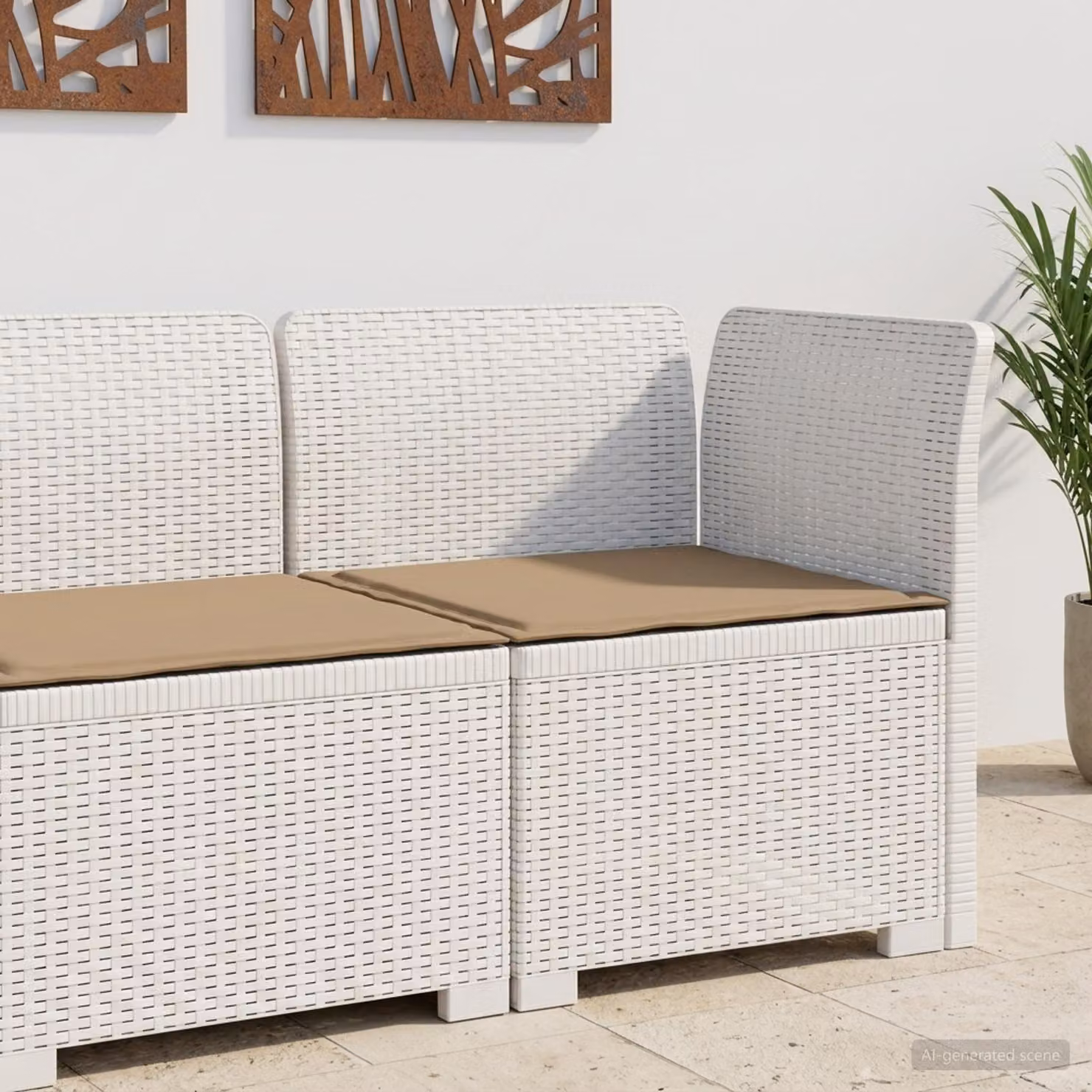 Divano da giardino singolo vidaXL con cuscino in aspetto rattan bianco