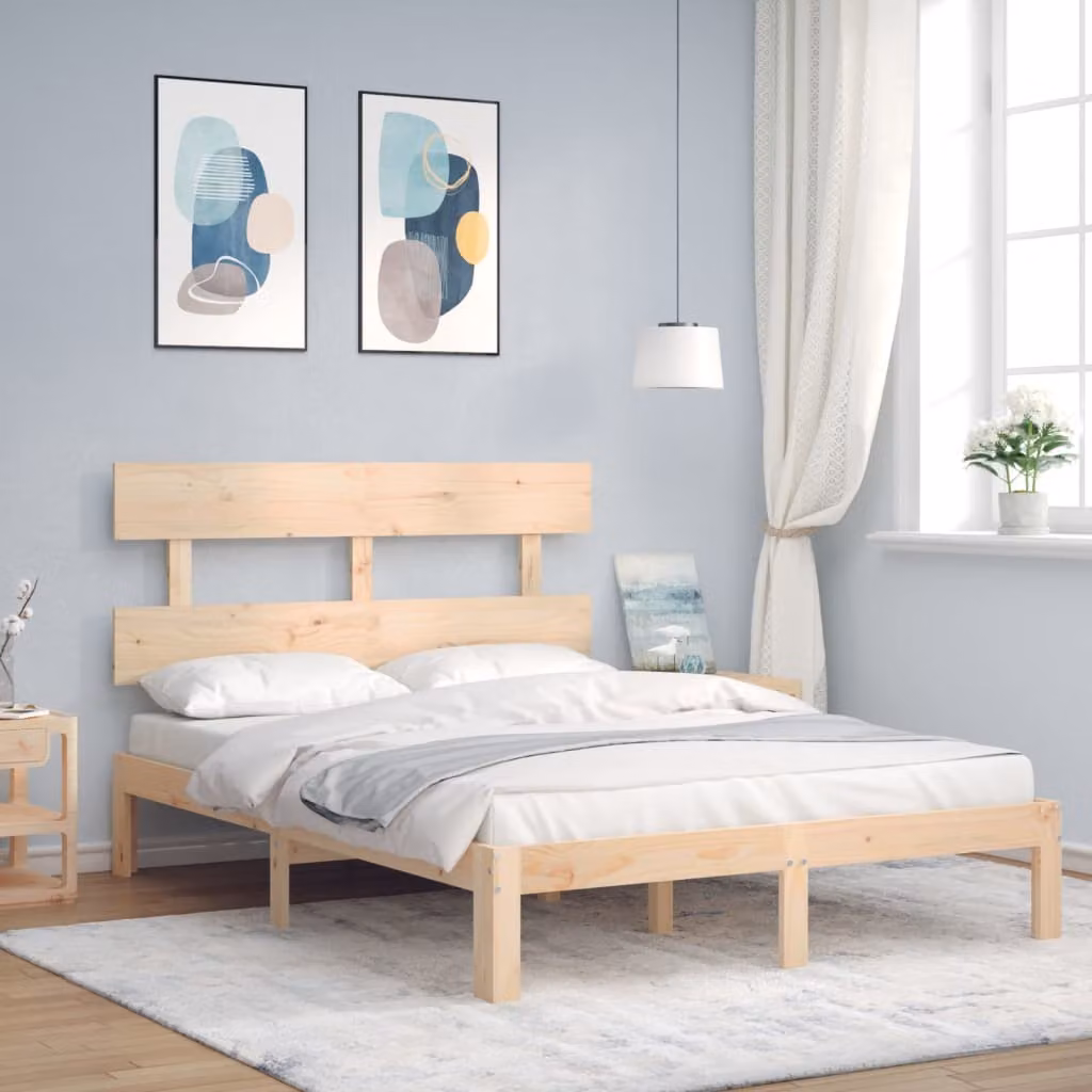 vidaXL Giroletto con Testiera Small Double in Legno di Pino Massello, Colore Marrone, L/P/H: 120 x 200 x 81 cm