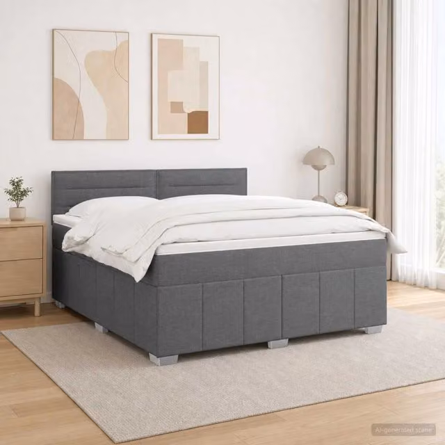 Letto Box Spring vidaXL con Materasso a Molle Pocket e Illuminazione LED, Grigio e Bianco, L/P: 140 x 190 cm