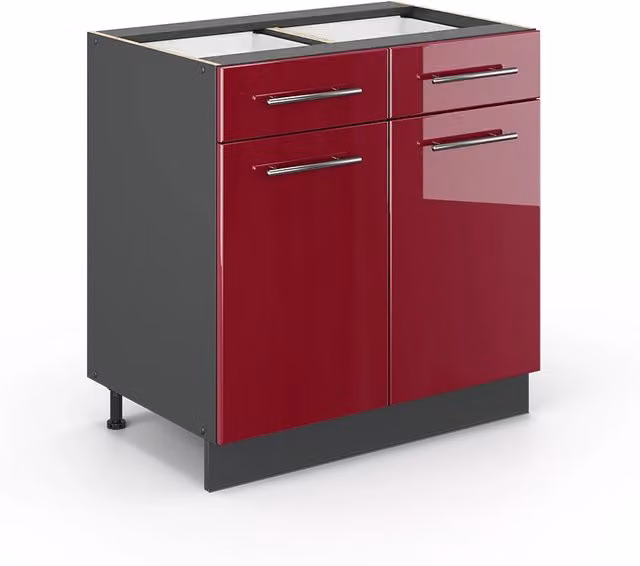 Mobiletto base per cucina Fame-Line Bordeaux lucido/Antracite 80 cm senza piano di lavoro Vicco