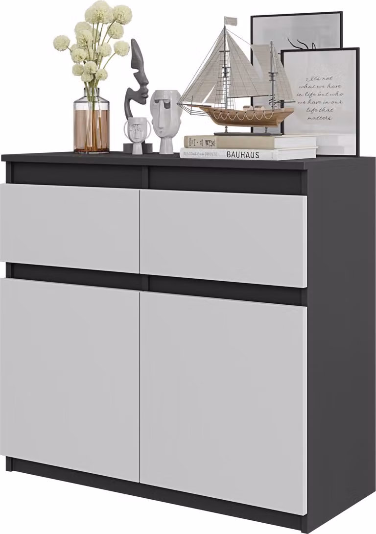 FURNICA - NOAH - Cassettiera / credenza con 2 cassetti e 2 ante - grigio antracite / bianco opaco H75cm L80cm P35cm