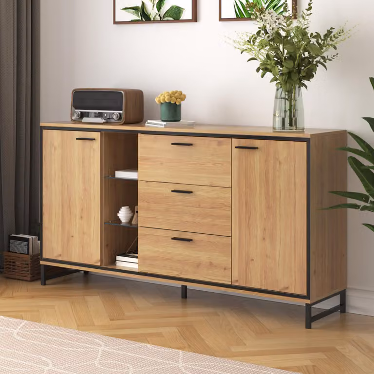 MODFU credenza a cassettiera Credenza alta in legno con 2 ante, adatta a soggiorno, camera da letto, corridoio 160*40*85 cm