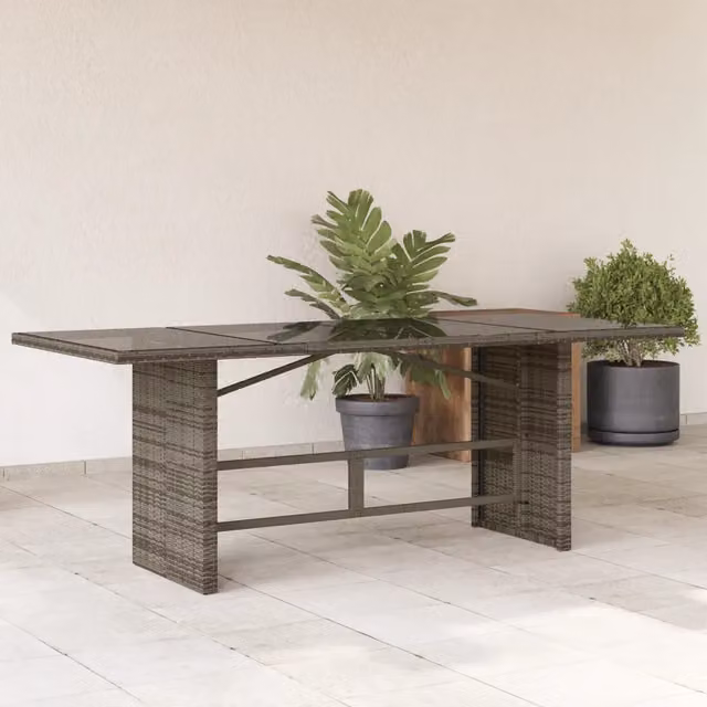 Tavolo da giardino rettangolare estensibile vidaXL in polyrattan e vetro grigio L: 190 cm, P: 80 cm, H: 75 cm