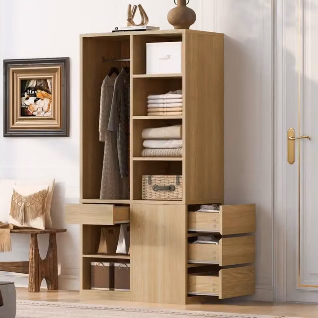 Desviae Armadio con barra appendiabiti ripiani aperti cassetti e vano contenitore in MDF per camera da letto 70 × 50 × 170 cm