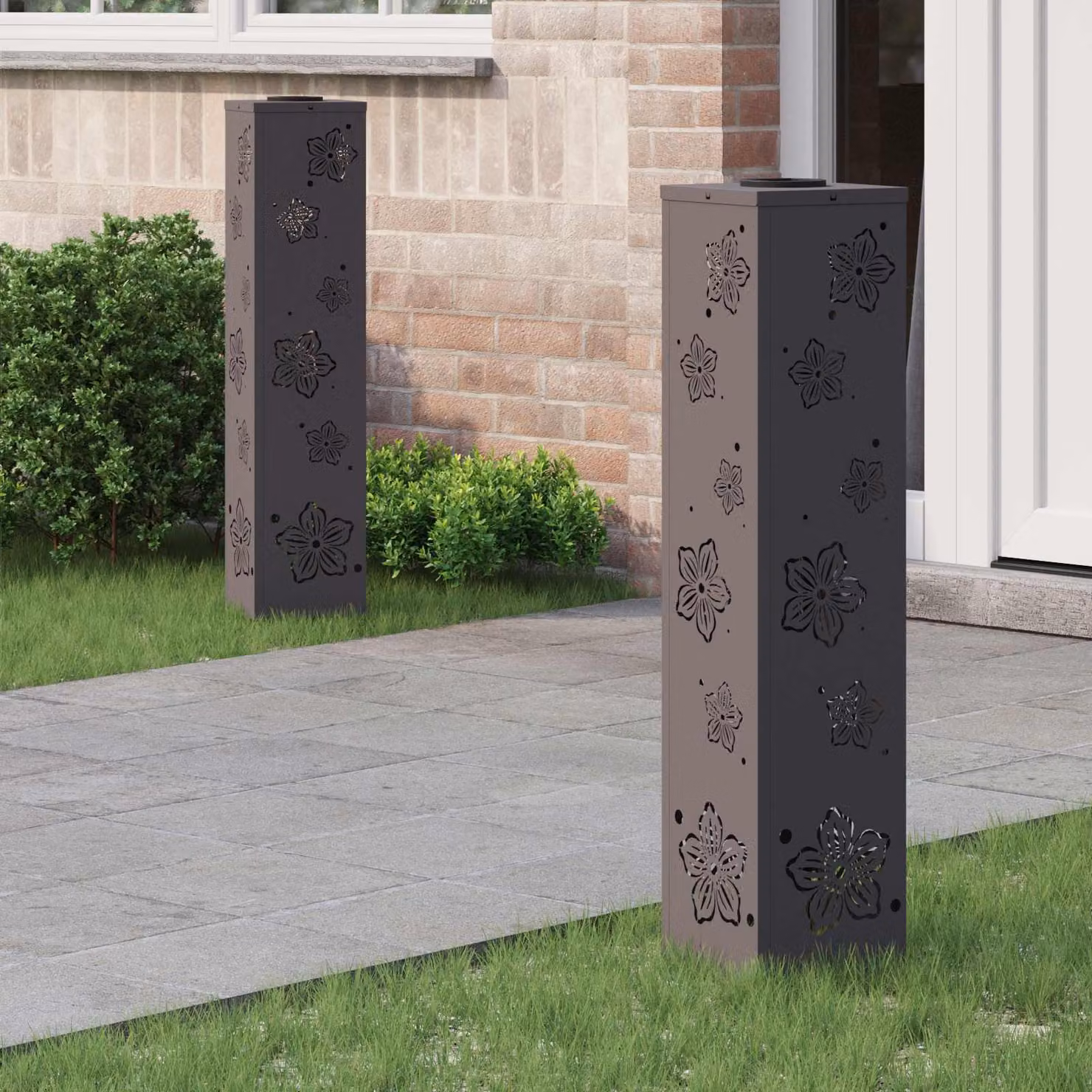 Set di 2 faretti LED solari vidaXL per sentieri e giardino, colore nero, con luce bianco caldo, H x L x P: 80 x 18 x 18 cm