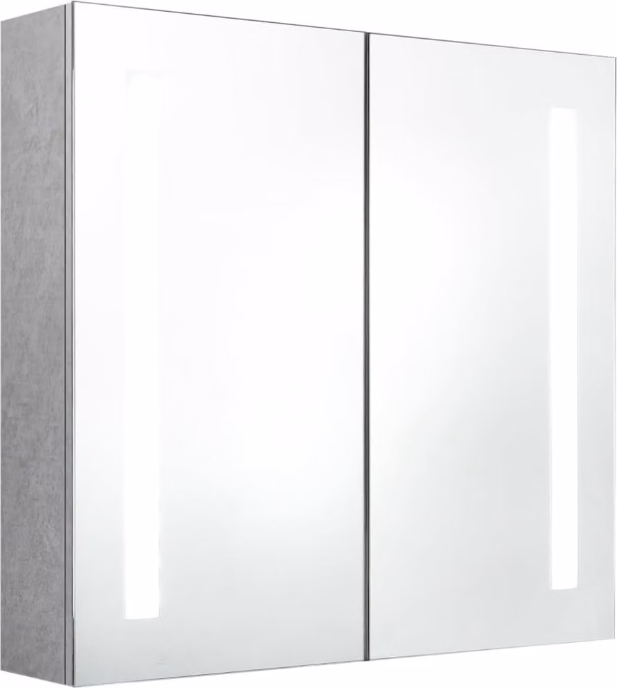 Armadietto Bagno con Specchio e LED Grigio Cemento 62x14x60 cm