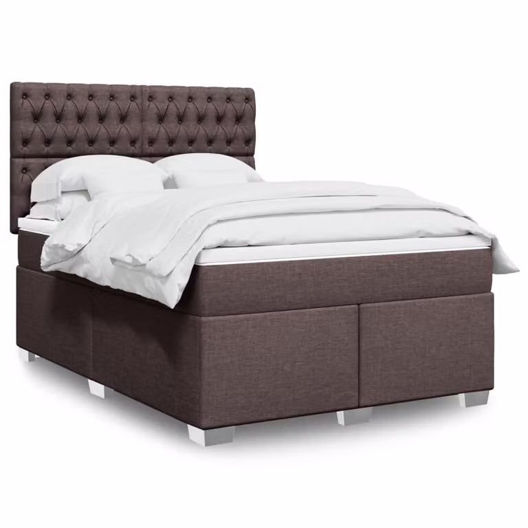 vidaXL Giroletto a Molle con Materasso Ibrido in Tessuto Marrone e Bianco L/P/H: 140 x 200 cm