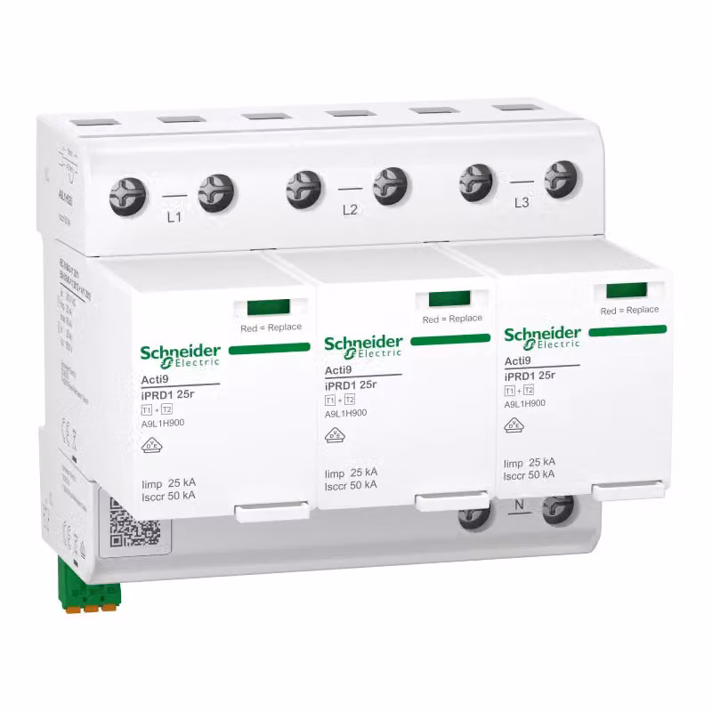 Scaricatore combinato Schneider Electric, Acti9 iPRD1 25r, tipo 1+2, moduli di protezione innestabili, 3P, Iimp 25 kA, contatto FM A9L1H325