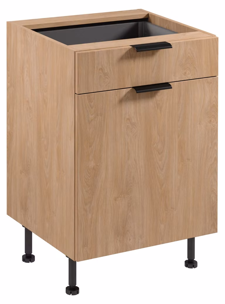 Mobile basso SALERNO con cassetto - larghezza 60 cm, rovere + credenza in omaggio
