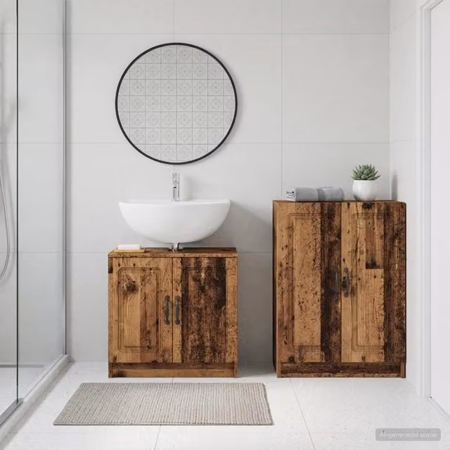Set di mobili da bagno Utrecht di vidaXL composto da mobile lavabo e mobile contenitore in legno marrone opaco L/P/H: 80,0 x 59,5 x 31,5 cm e 76,7 x 29,6 x 34,0 cm