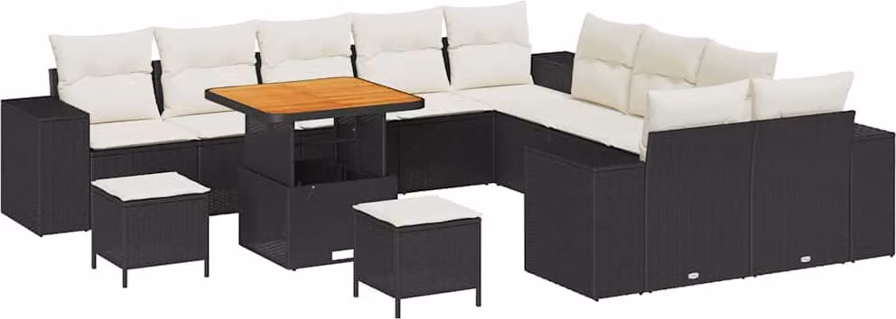 Set Divano da Giardino con cuscino 13 pcs Nero polyrattan