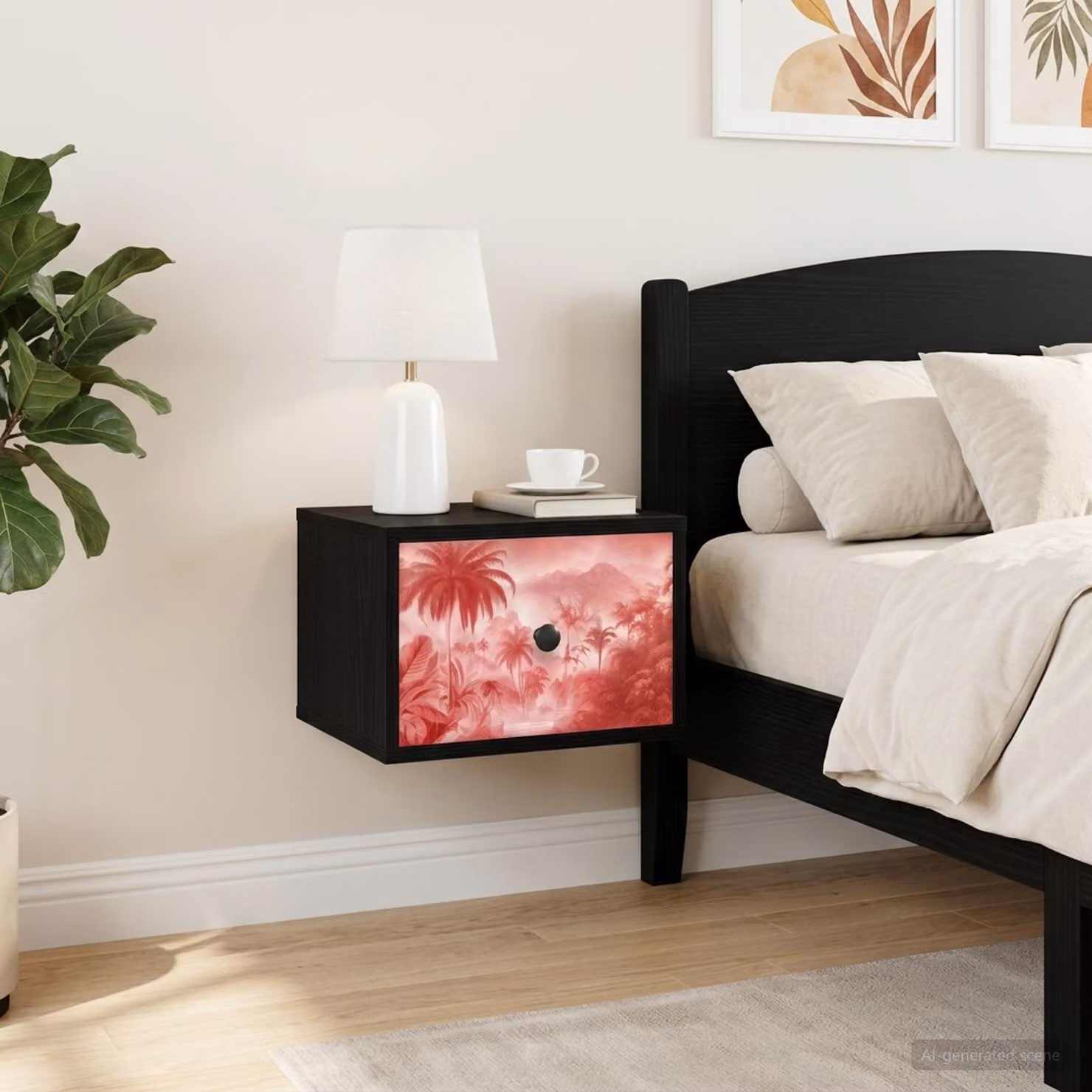 Set di 2 comodini sospesi vidaXL AACHEN moderni in Rovere Nero opaco