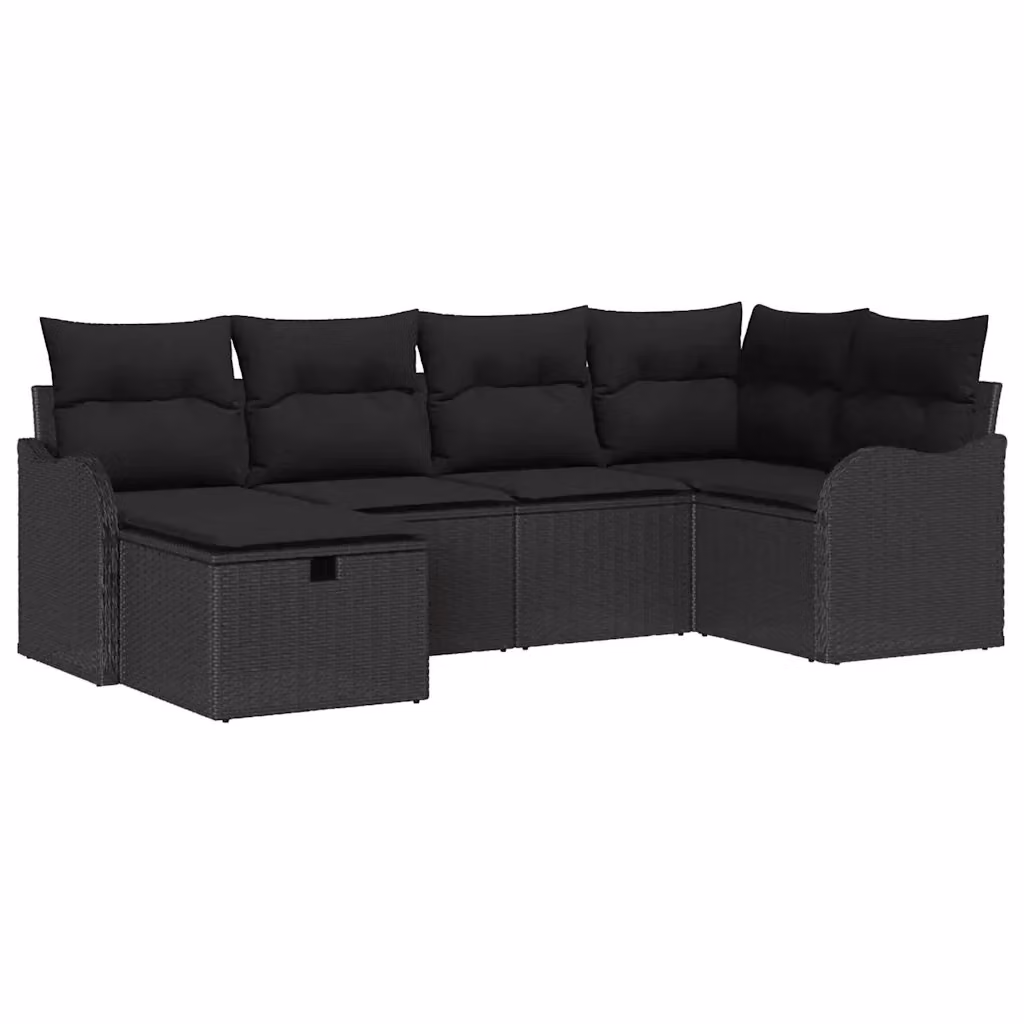 Set Divano da Giardino a L vidaXL 6 Posti Nero con Cuscini in Polyrattan e Struttura in Acciaio – 2