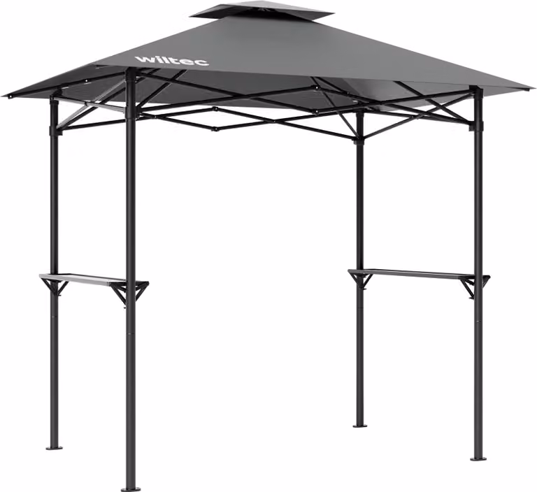 Padiglione barbecue Wiltec grigio 245 x 152 x 242 cm, padiglione barbecue con uscita fumi, tettoia barbecue con telo impermeabile, tenda barbecue con 2 ripiani
