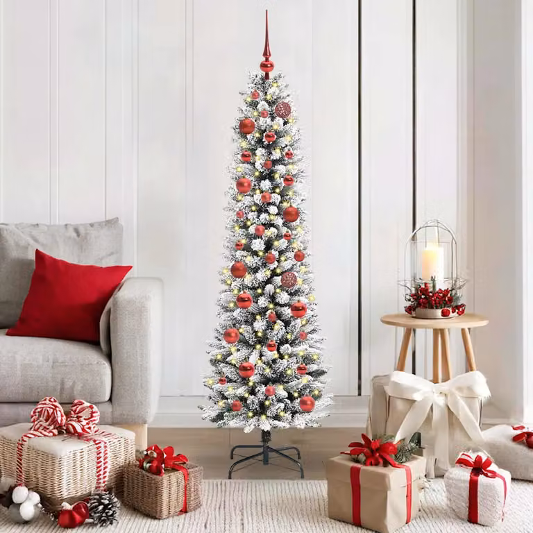 Albero di Natale artificiale moderno vidaXL bianco con luci LED bianco caldo