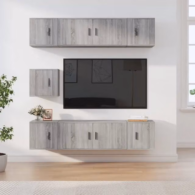 Set di mobili porta TV da soggiorno vidaXL in legno multistrato, 7 pezzi, Grigio opaco – 1