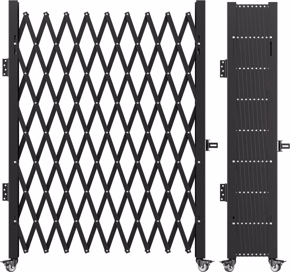 Cancello di sicurezza pieghevole singolo, cancello pieghevole 6-1/2' H x 7-1/2' W, cancello di sicurezza a fisarmonica in acciaio, cancello di sicurezza espandibile flessibile, cancello barricata rotante a 360°, cancello/porta a forbice con lucchetto.