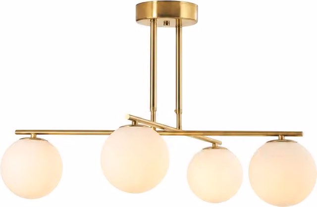 Lampadario a Sospensione Moderno HOMCOM con 4 Sfere in Vetro e Acciaio, Altezza Regolabile, Colore Oro e Bianco