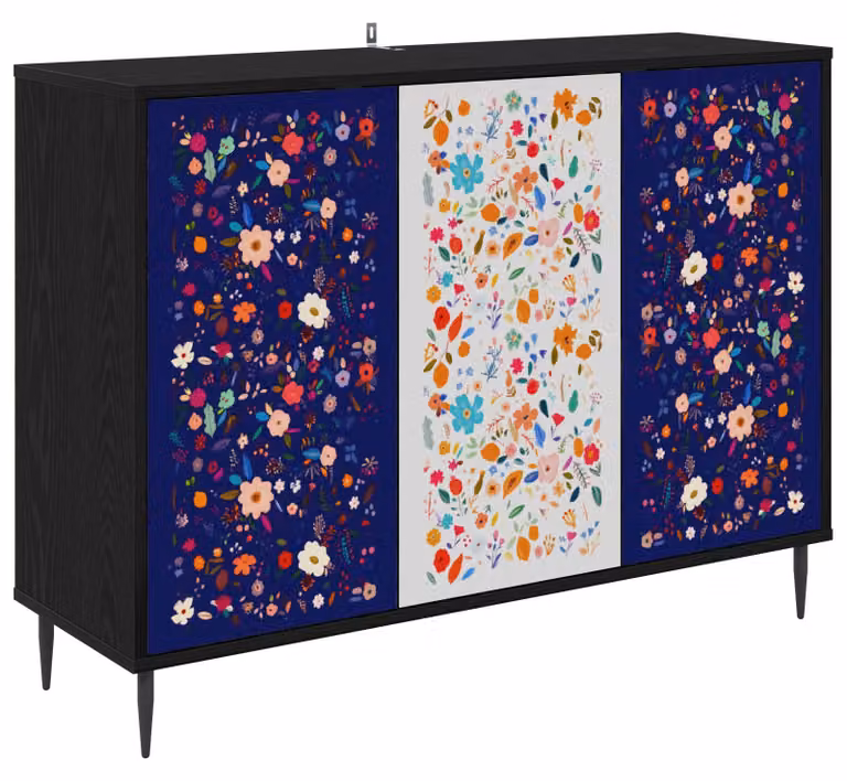 Mobiletto buffet MAINZ, finitura nero noce, dimensioni 102 x 33 x 76 cm, realizzato in legno ingegnerizzato