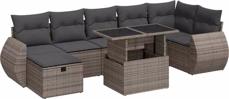Set Divano da Giardino 8 pz con Cuscini Grigio in Polyrattan