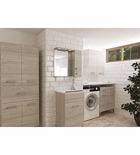 Savini Specchiera Bagno LED - Rovere Grigio - 60x16x5 cm
