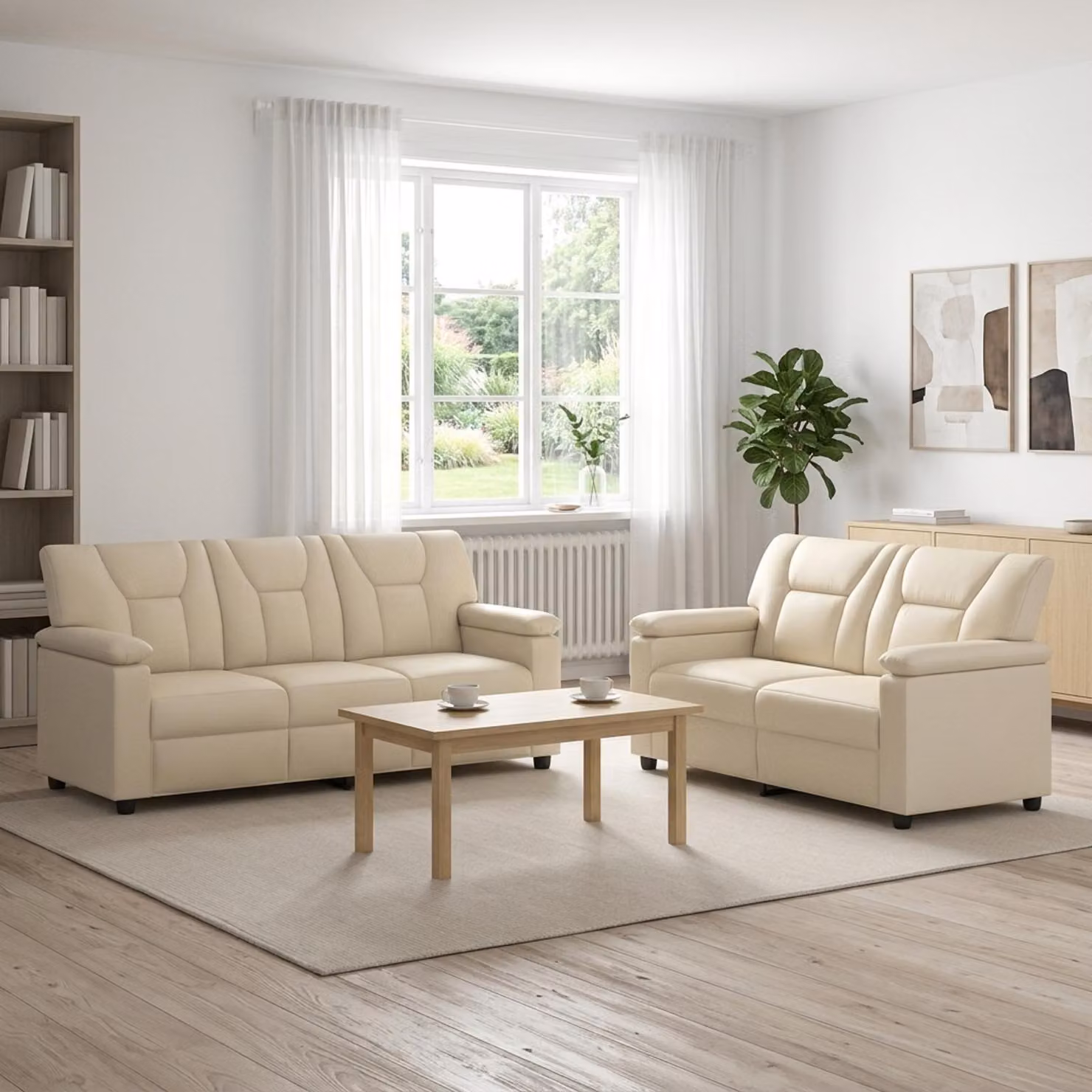 Set di 2 divani moderni vidaXL in similpelle beige con struttura in metallo e coperture rimovibili