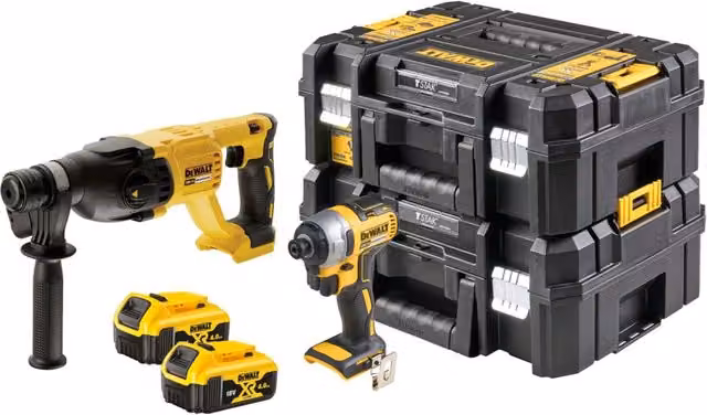 Kit DeWalt 18V composto da Tassellatore SDS-Plus DCH133 e Avvitatore a Impulsi DCF787 con 2 Batterie da 4Ah, Giallo