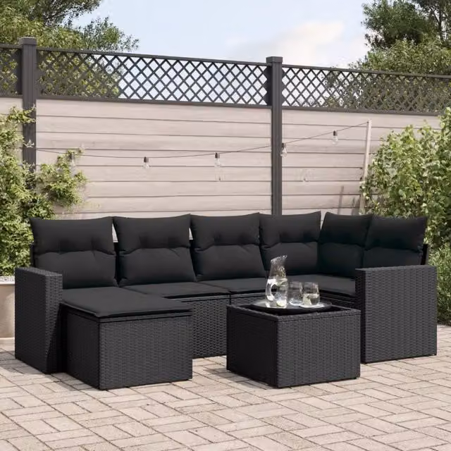 Set Divani da Giardino con Cuscini 7pz Nero Polyrattan 3251602