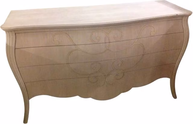 Comò in legno bombato con 4 cassetti Mobili 2G grezzo L: 170 cm, P: 60 cm, H: 98 cm – 4