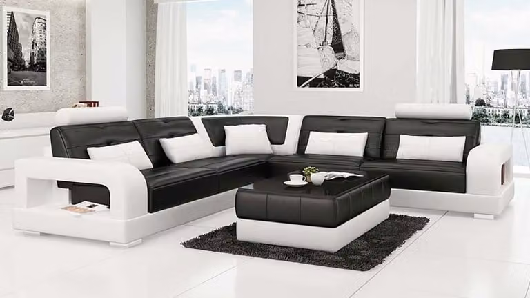 Ledersofa Ecksofa + Couchtisch Garnitur Polster L-Form Sofa Design Wohnlandschaft