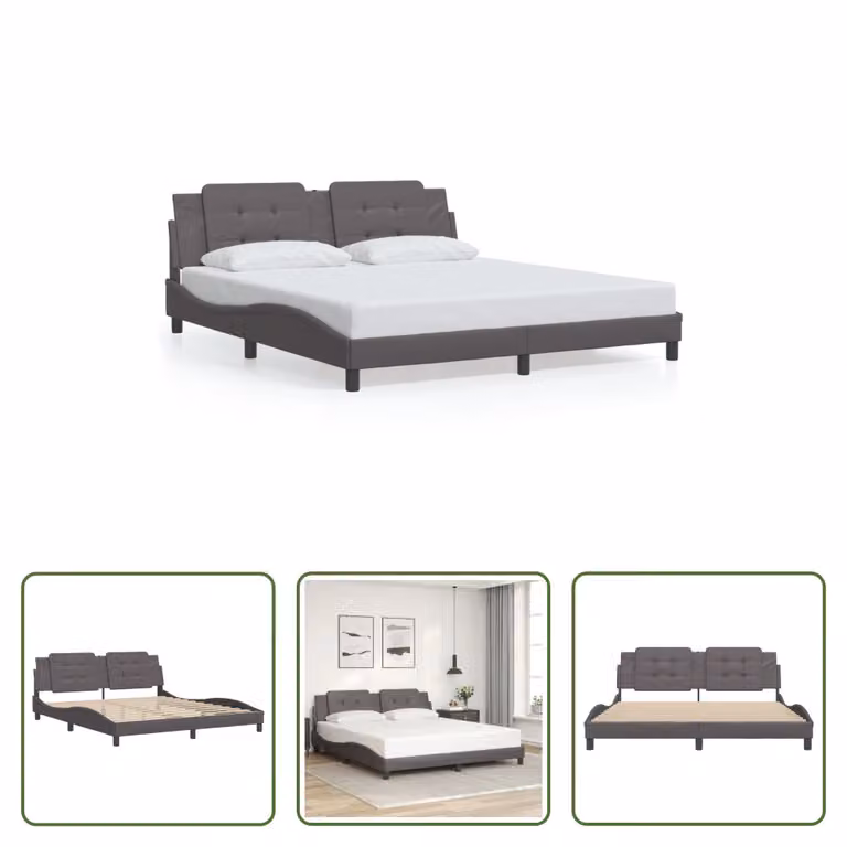 The Living Store Giroletto con testiera grigio 180x200 cm in ecopelle