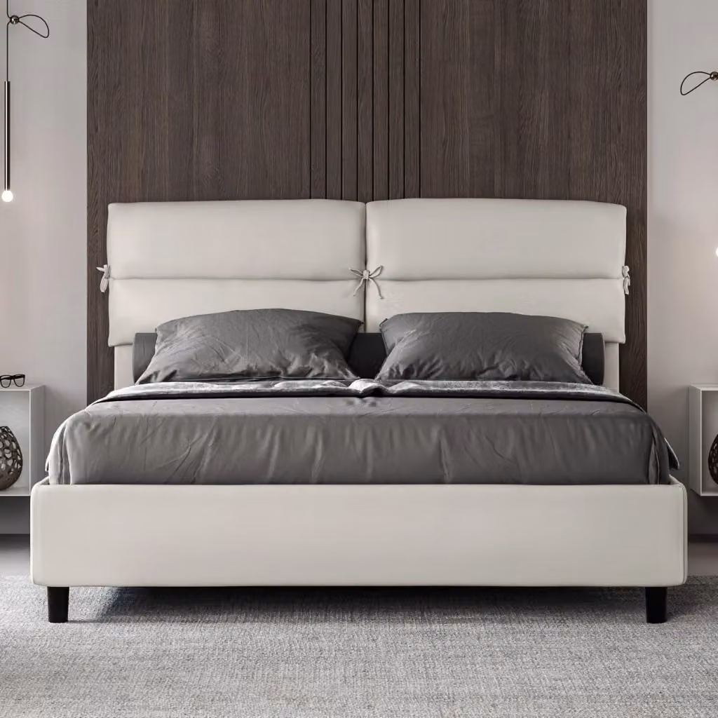 Letto Matrimoniale Moderno GIORDANOSHOP in Faux Leather Bianco L: 170 cm, P: 200 cm, H: 110 cm – 2
