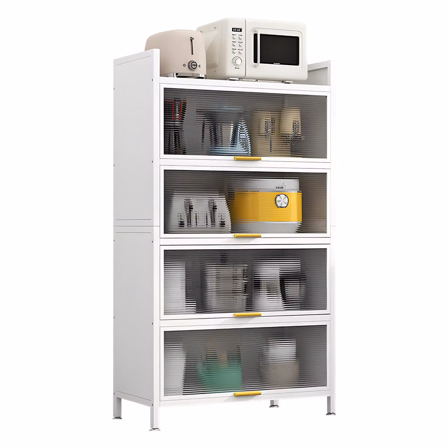 SevenComfort Armadio da cucina alto - Scaffale da cucina a 5 ripiani - Dispensa - Credenza - Mobili base da cucina - Scaffale portaoggetti per soggiorno/cucina - Bianco