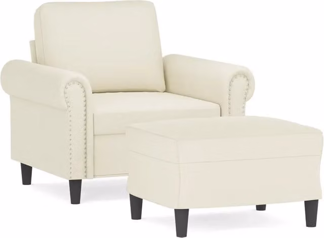 Poltrona | Sedia Relax con Poggiapiedi Crema 60 cm in Velluto