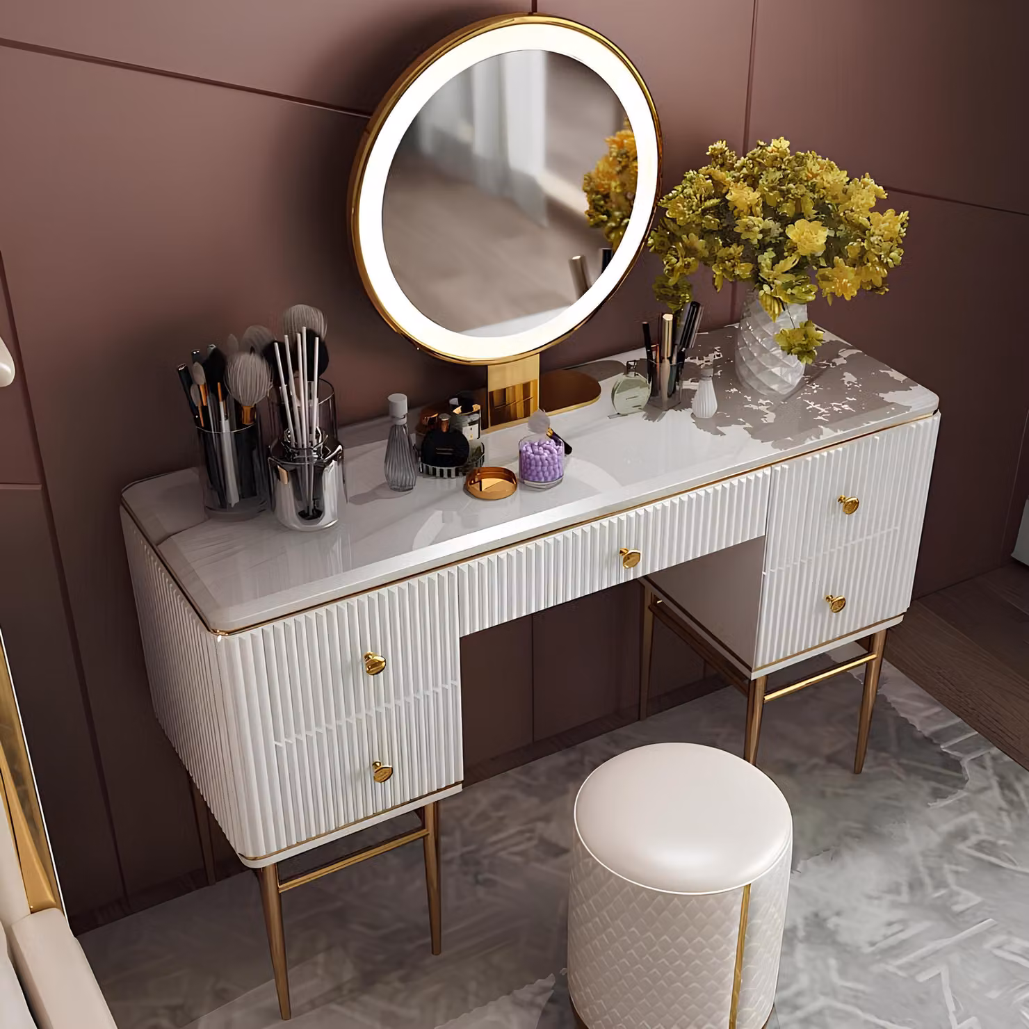 Luxus Schminktisch Spiegel Hocker Komplett Kommode Schlafzimmer 100x40 Konsole