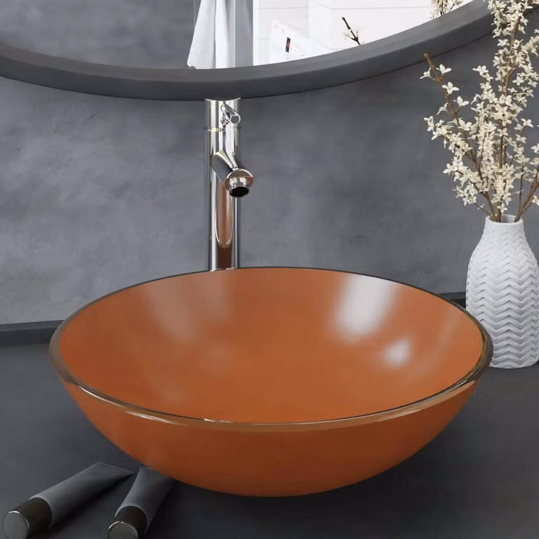 The Living Store Lavandino da bagno con rubinetto e scarico a scomparsa Vetro temperato marrone