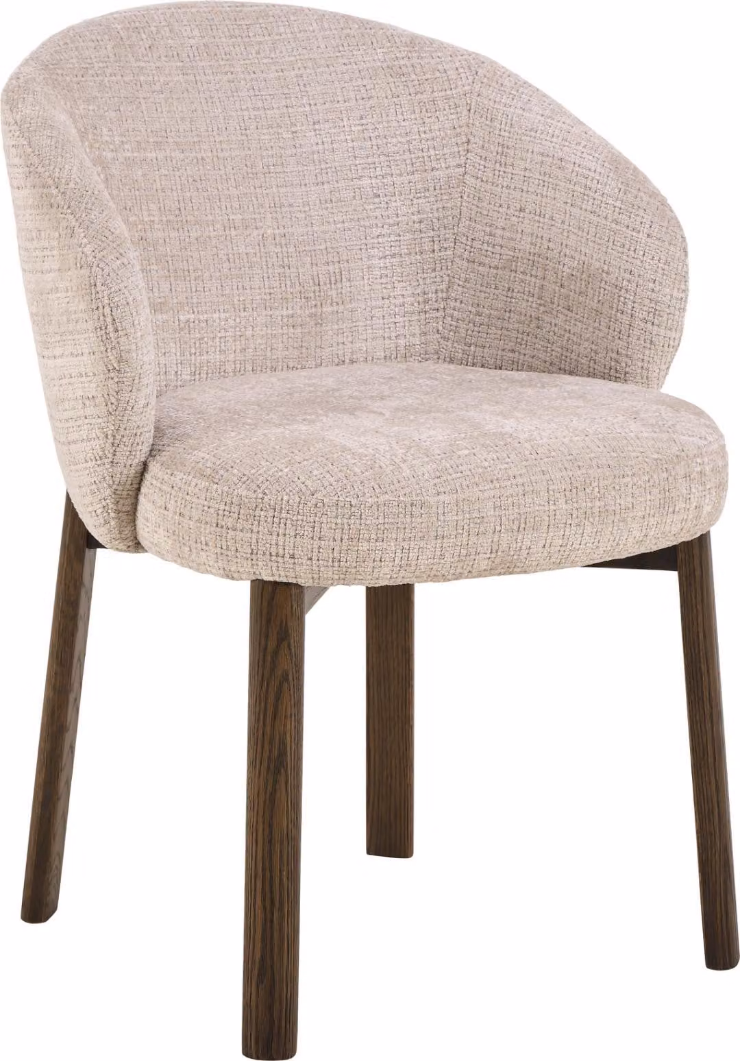 Sedia da pranzo Darlene con braccioli in ciniglia beige.