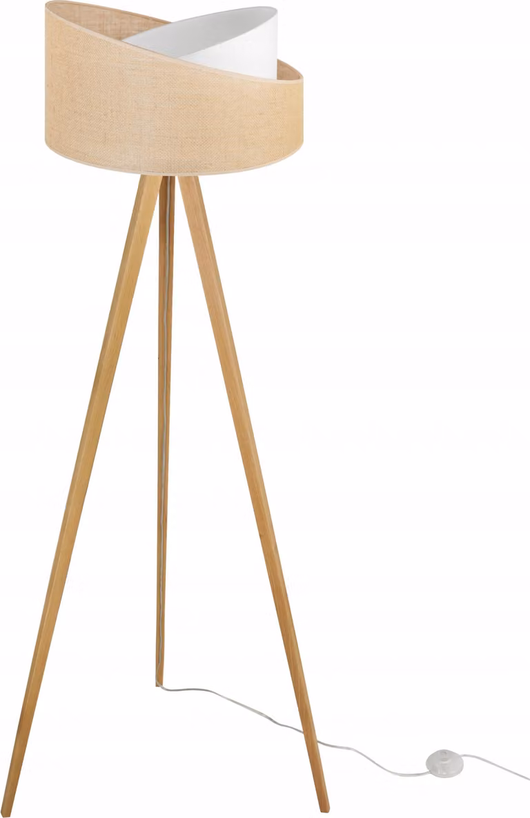 Lampada da terra a tre gambe, legno, juta, paralume, 45 cm