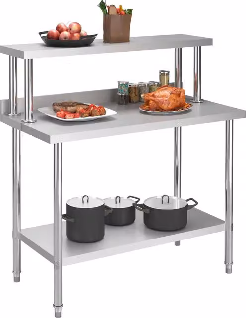 Tavolo da lavoro per cucina con mensola in acciaio inox color argento L/P/H: 120 x 60 x 120 cm CFW9416711
