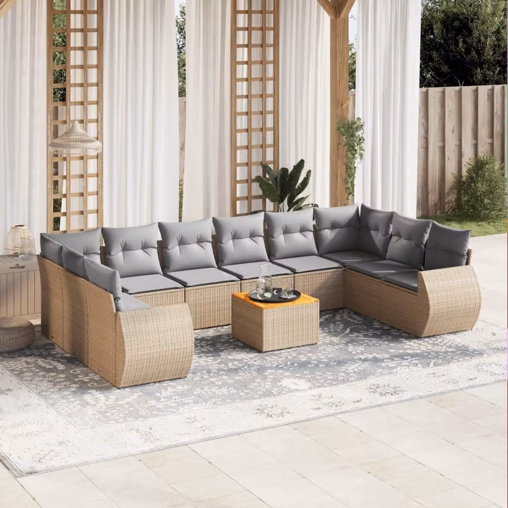 Maison Exclusive - Set Divani da Giardino 11 pz con Cuscini Beige in Polyrattan