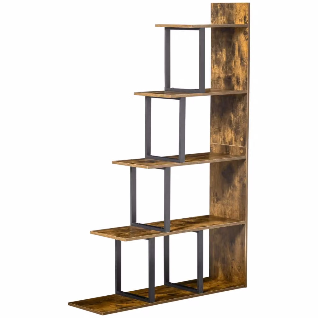 Libreria a scala XYLO in stile industriale con 5 ripiani, legno marrone rustico, H 160 x L 102 x P 30 cm – 2